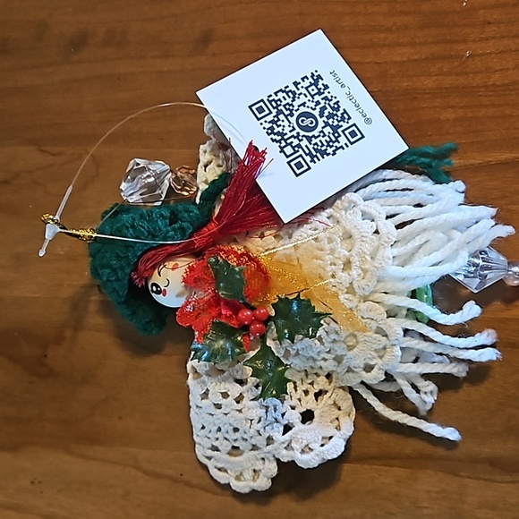 Hand Crafted Crochet Angel white green red colors multicolored plastic beaded - Picture 17 of 17